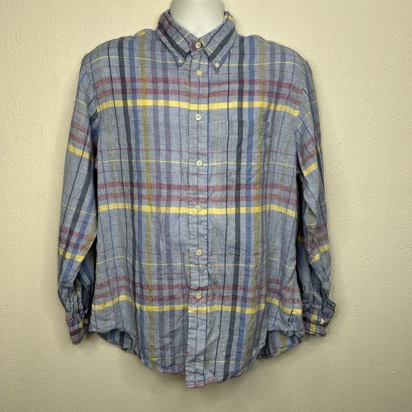 Brooks Brothers Other - Brooks Brothers Linen Button Up Shirt Mens XL Plaid Pastel Madras Irish Linen